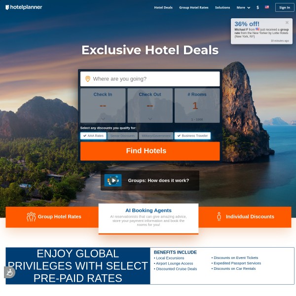 HotelPlanner homepage screenshot