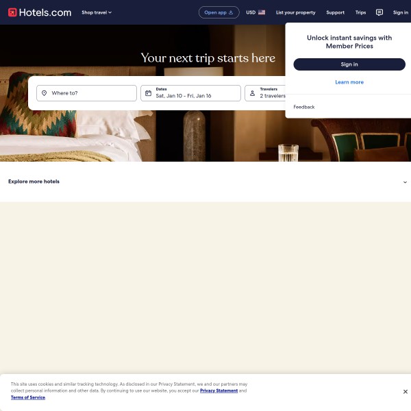 Hotels.com homepage screenshot