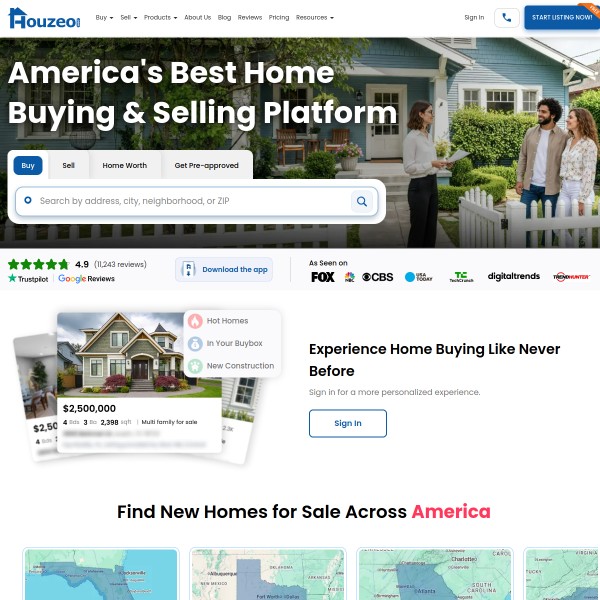 Houzeo homepage screenshot