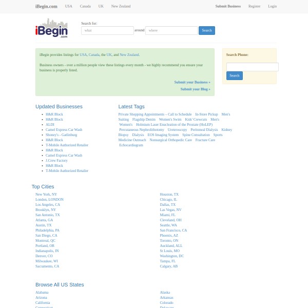 iBegin homepage screenshot
