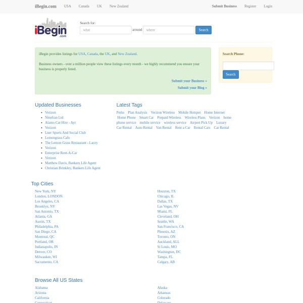 iBegin homepage screenshot