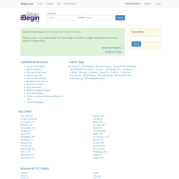 iBegin homepage screenshot
