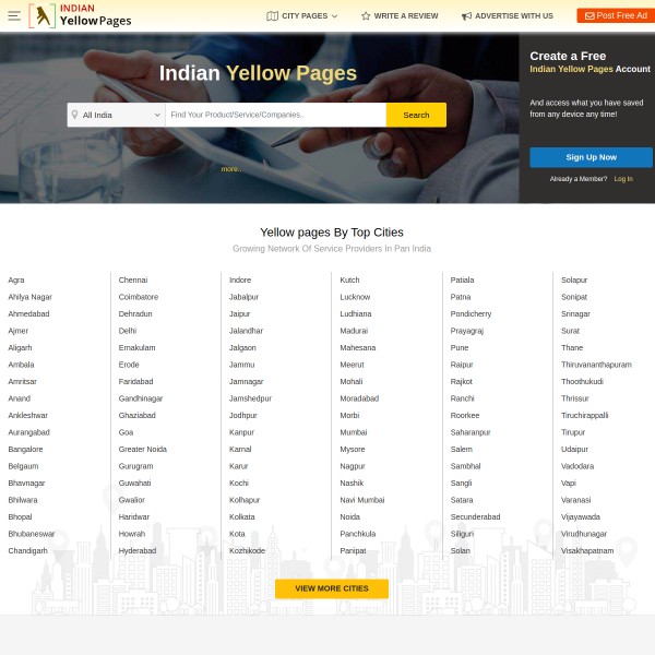 Indian YellowPages homepage screenshot