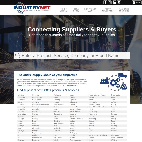 IndustryNet homepage screenshot