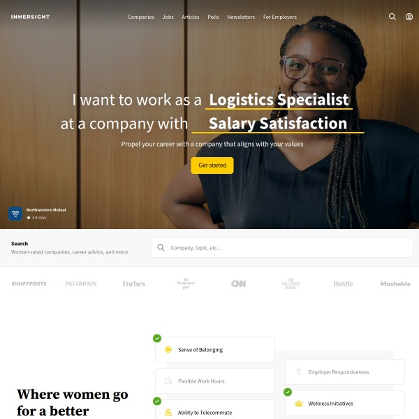 InHerSight homepage screenshot