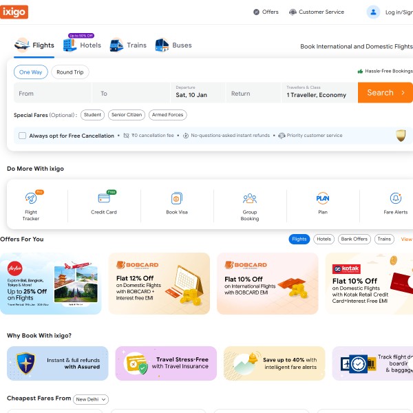 Ixigo homepage screenshot