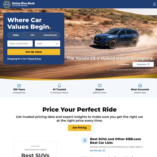 Kelley Blue Book homepage screenshot