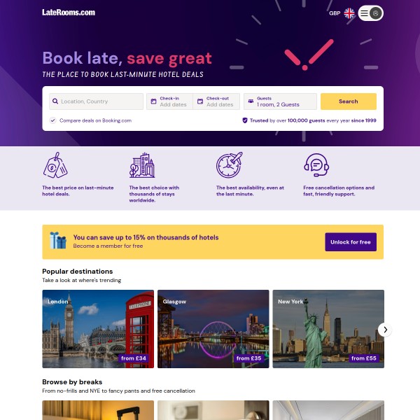 LateRooms.com homepage screenshot
