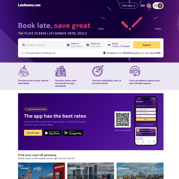 LateRooms.com homepage screenshot
