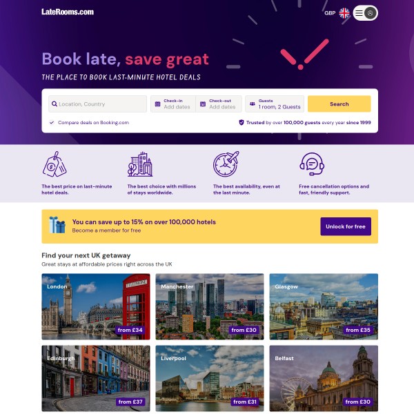 LateRooms.com homepage screenshot