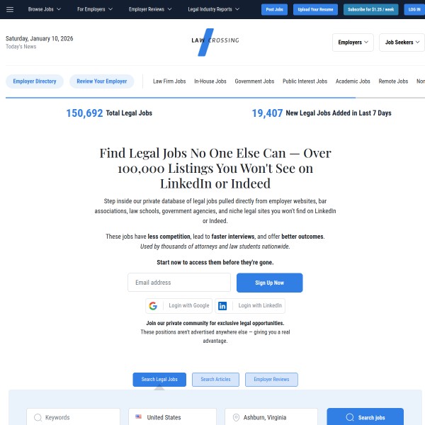 LawCrossing homepage screenshot