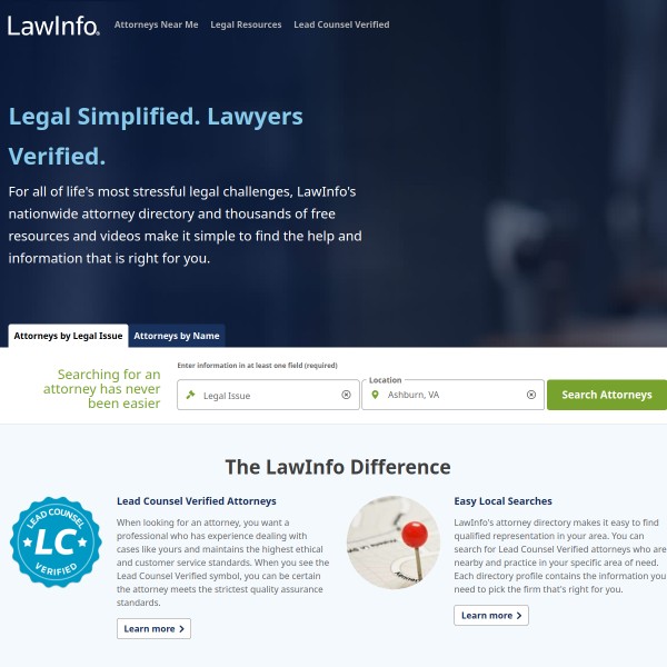 LawInfo homepage screenshot