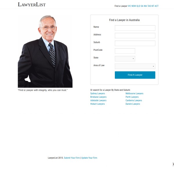 LawyerList homepage screenshot