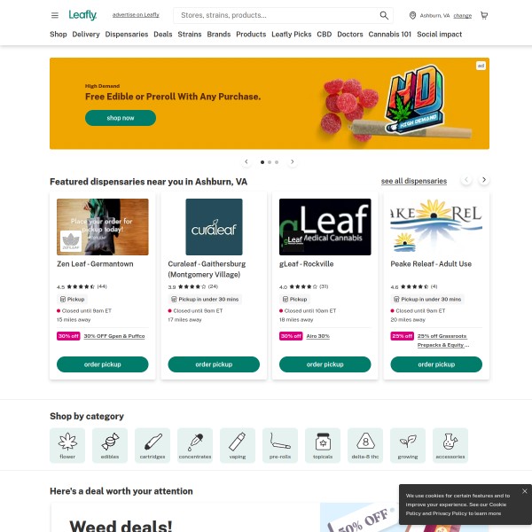 Leafly homepage screenshot