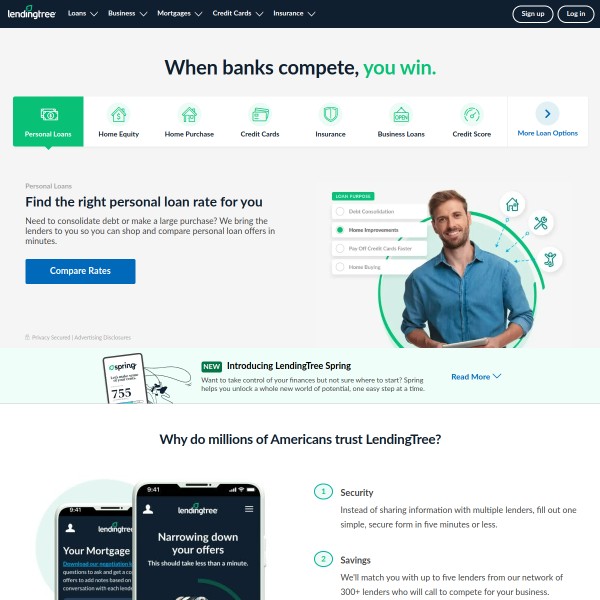 LendingTree homepage screenshot