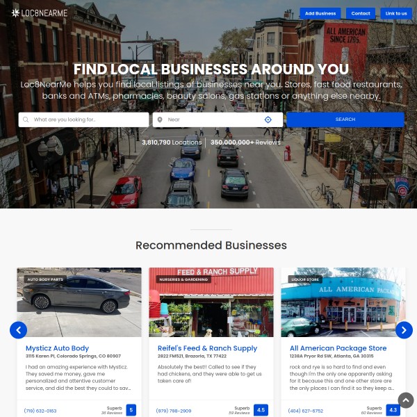 Loc8NearMe homepage screenshot
