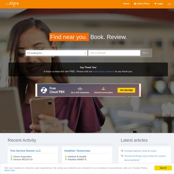 LocalTips homepage screenshot