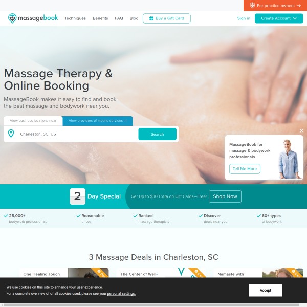 MassageBook homepage screenshot