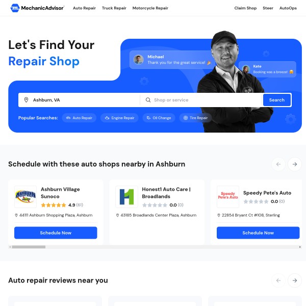 Mechanic Advisor homepage screenshot