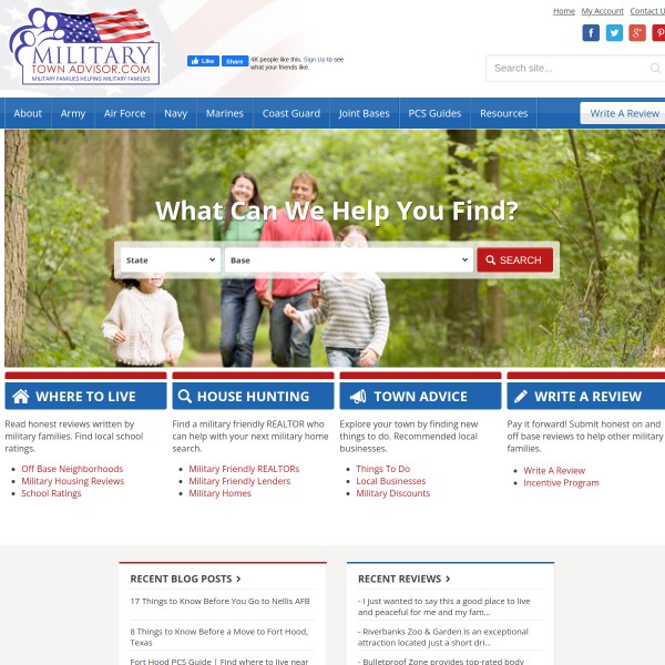 Military Town Advisor homepage screenshot