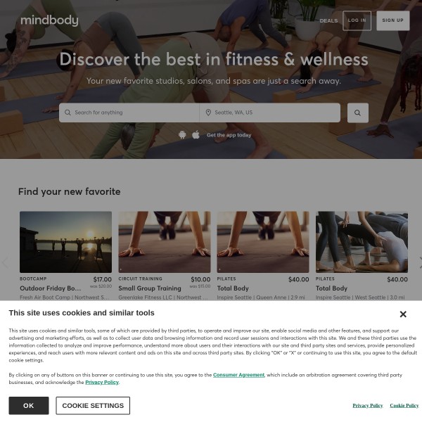 Mindbody homepage screenshot