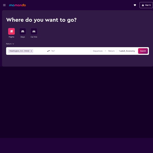 Momondo homepage screenshot