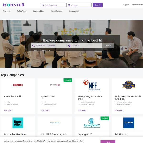 Monster homepage screenshot