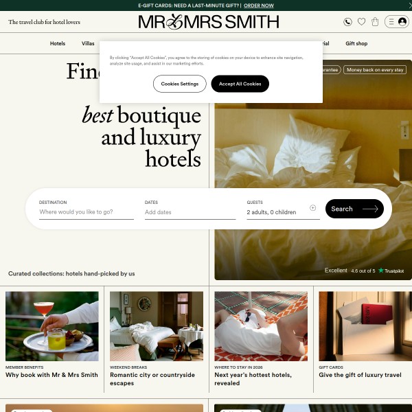 Mr & Mrs Smith homepage screenshot
