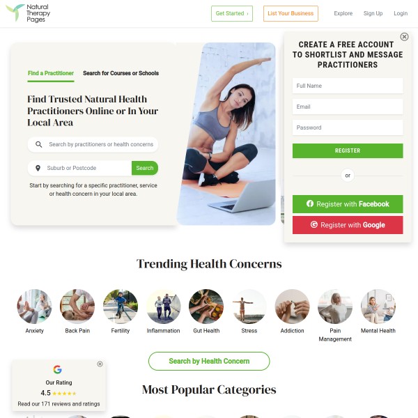 Natural Therapy Pages homepage screenshot