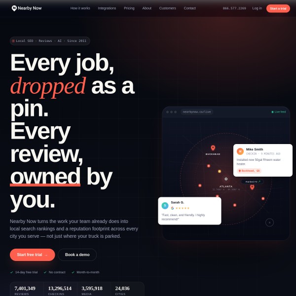 Nearby Now homepage screenshot