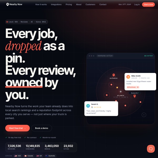 Nearby Now homepage screenshot