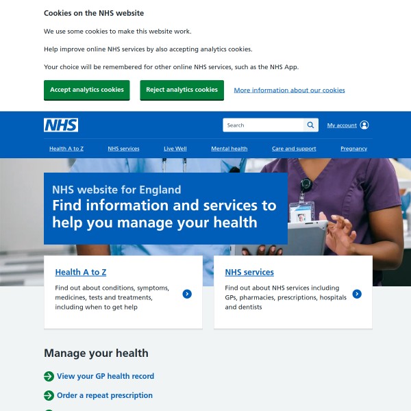 NHS homepage screenshot