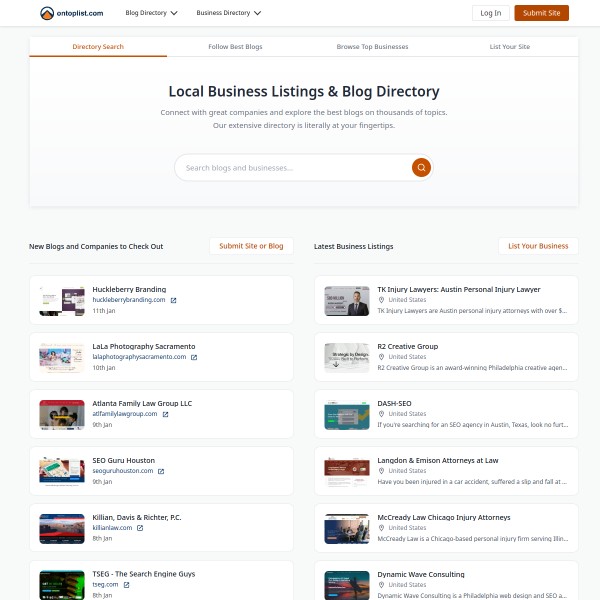 OnTopList homepage screenshot