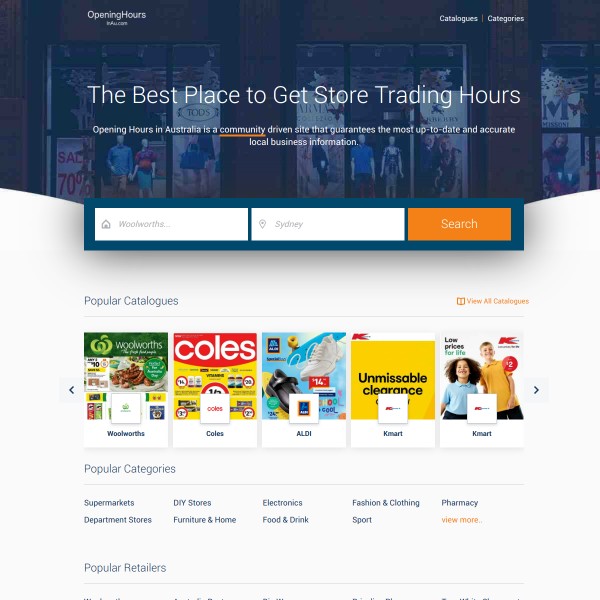 Opening Hours AU homepage screenshot