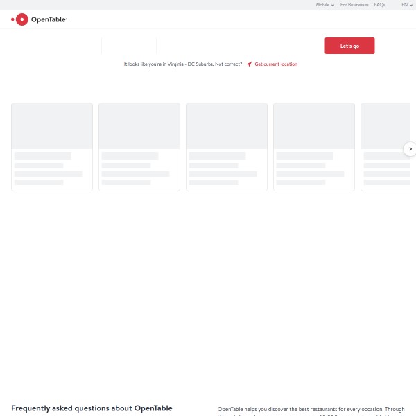 Opentable homepage screenshot