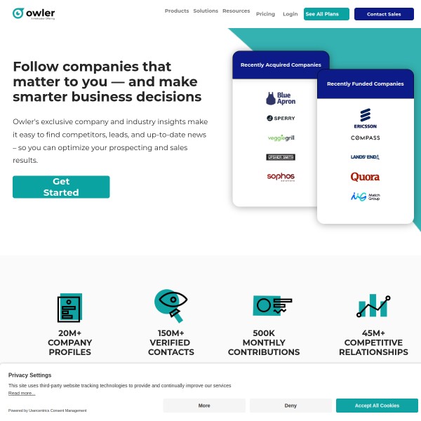 Owler homepage screenshot