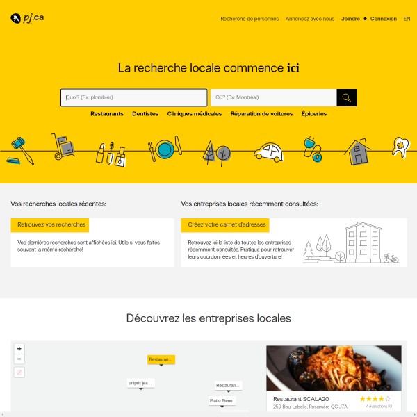 PagesJaunes Canada homepage screenshot