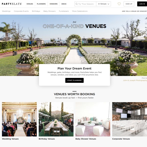 PartySlate homepage screenshot