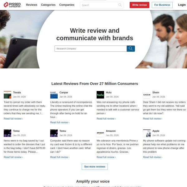 Pissed Consumer homepage screenshot