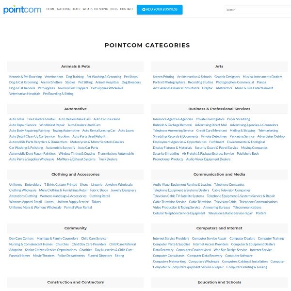 Pointcom homepage screenshot