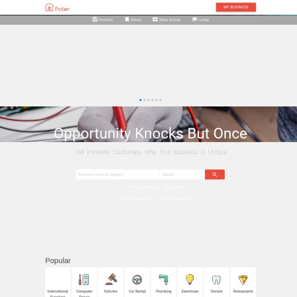 Poter homepage screenshot