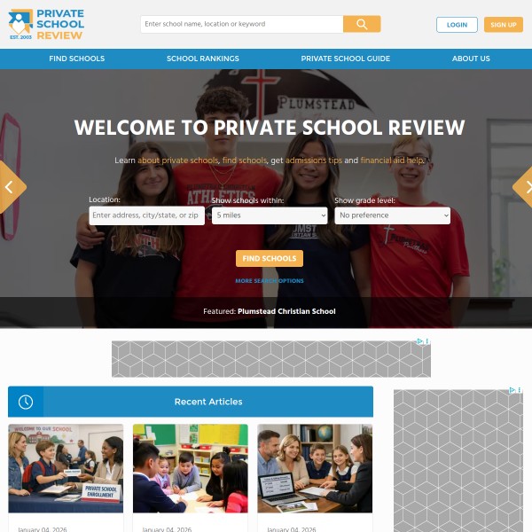 Private School Review homepage screenshot