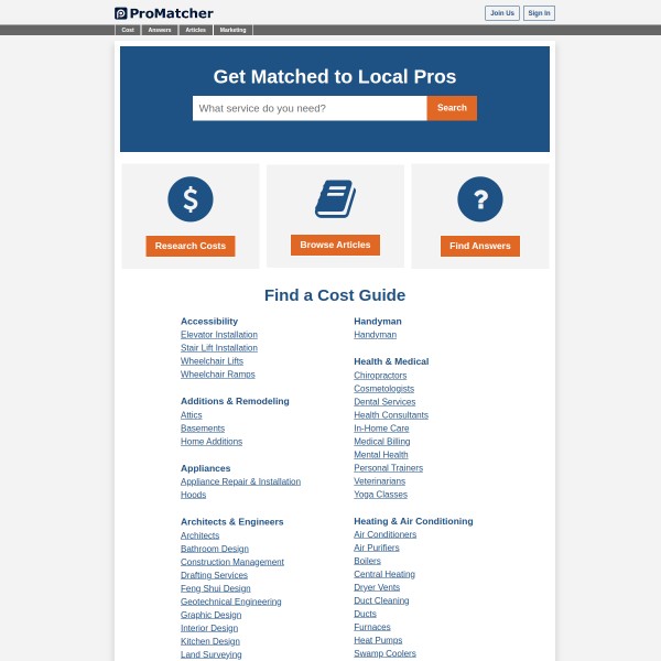 ProMatcher homepage screenshot