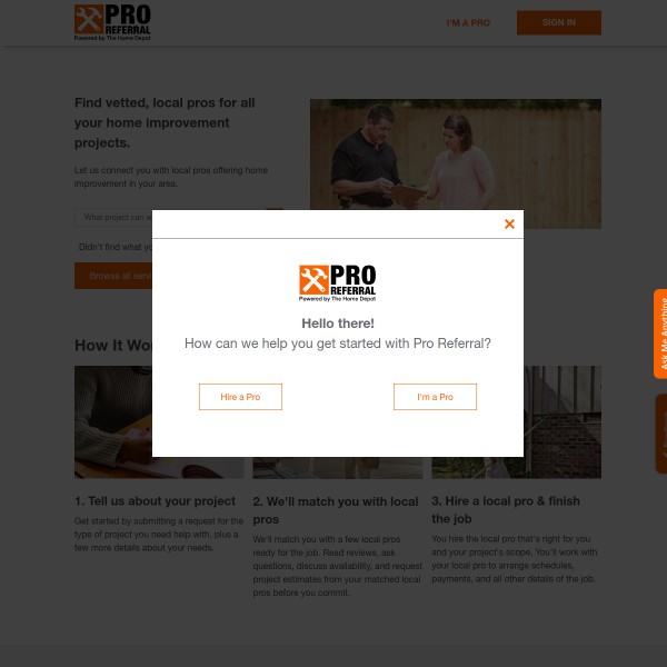 Pro Referral homepage screenshot
