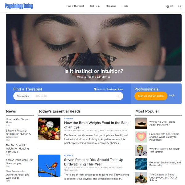 Psychology Today homepage screenshot