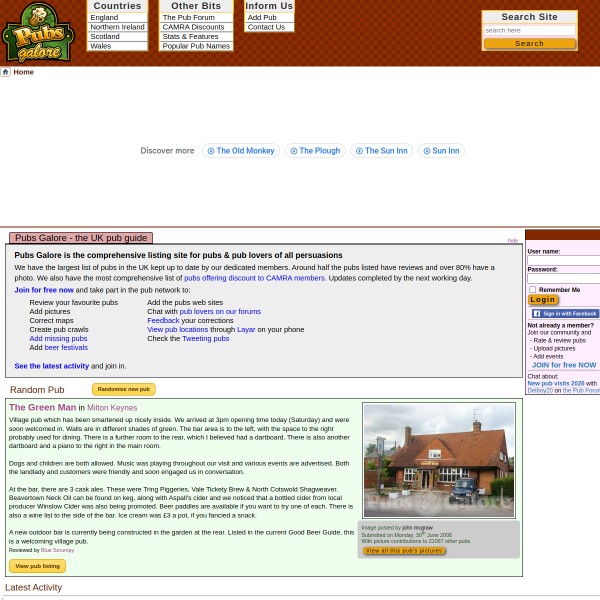 Pubs Galore homepage screenshot