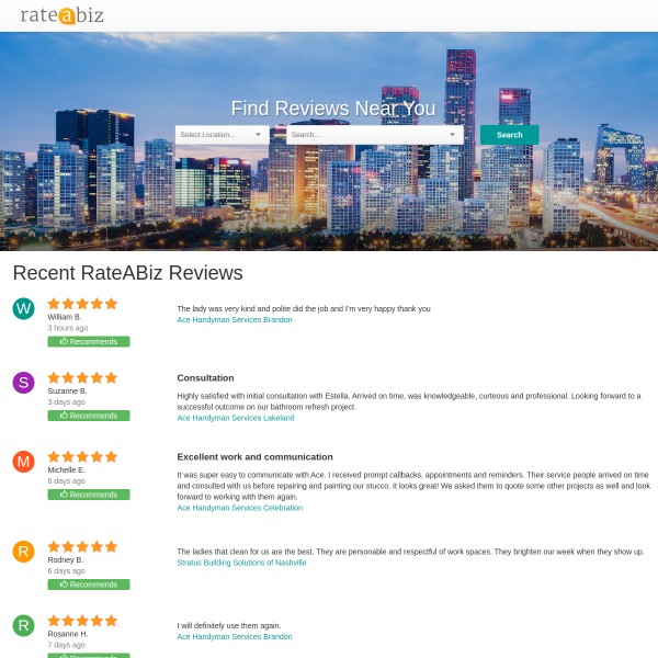 Rate A Biz homepage screenshot