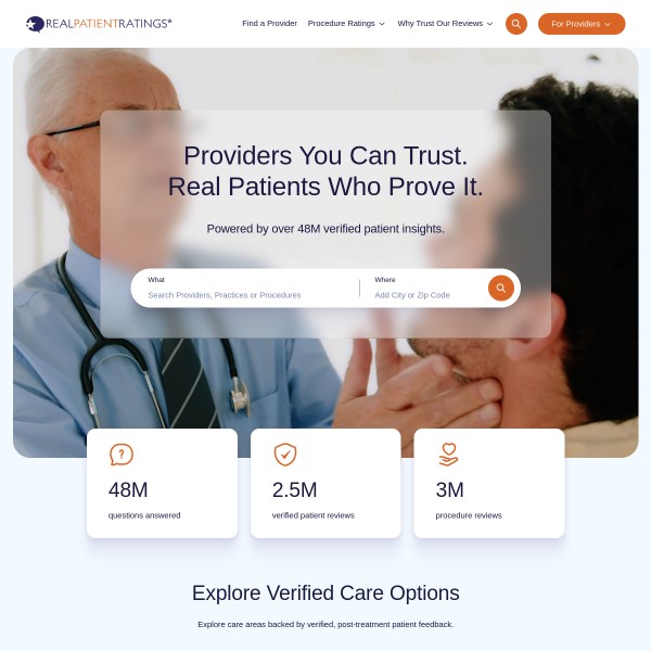 RealPatientRatings homepage screenshot