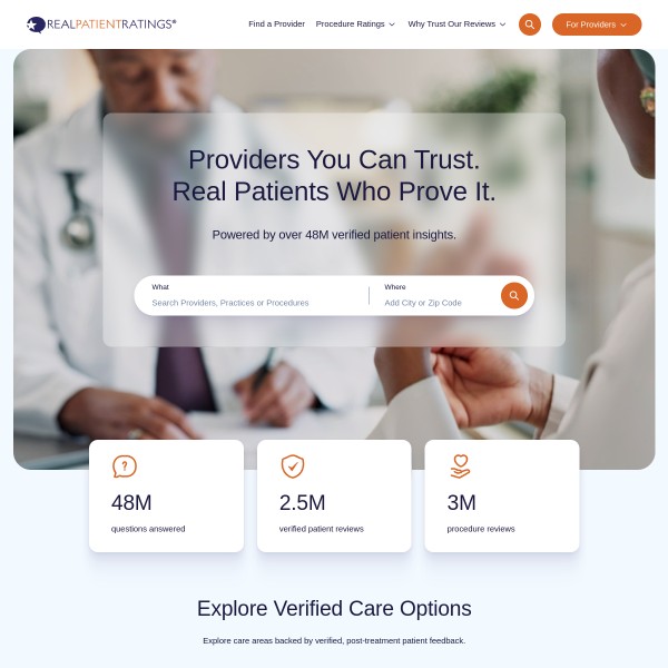 RealPatientRatings homepage screenshot