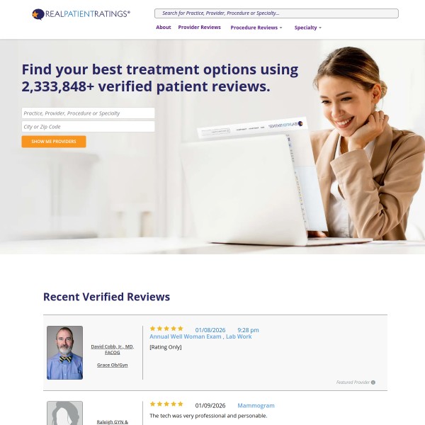 RealPatientRatings homepage screenshot